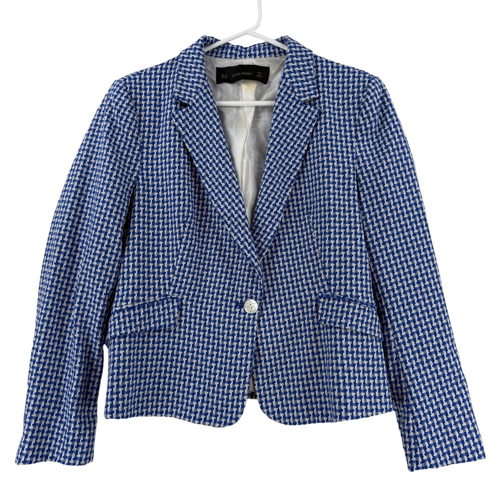 Zara Blue and White Tweed Blazer